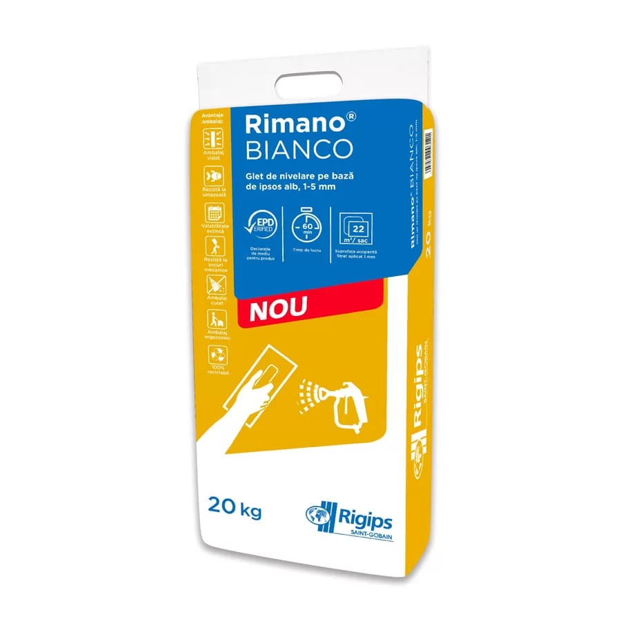 Glet nivelare de interior Rigips Rimano Bianco 20kg