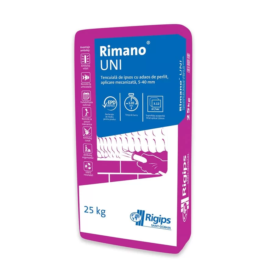 Tencuială ipsos mecanizată Rigips Rimano Uni 25kg